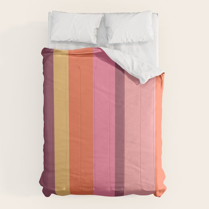 Retro Modern Vertical Stripe Pattern Pink Orange Yellow Purple  Comforter Gallery Image 1