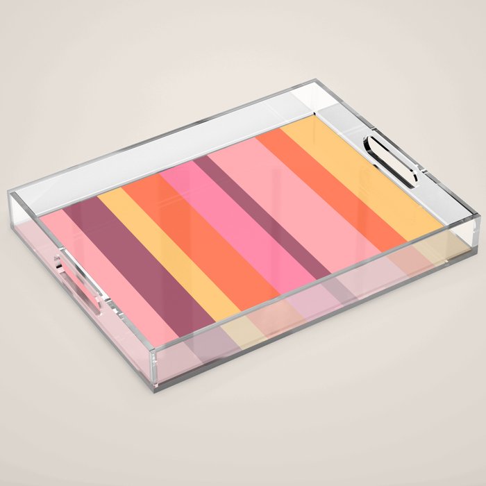 Retro Modern Vertical Stripe Pattern Pink Orange Yellow Purple  Acrylic Tray Gallery Image 1