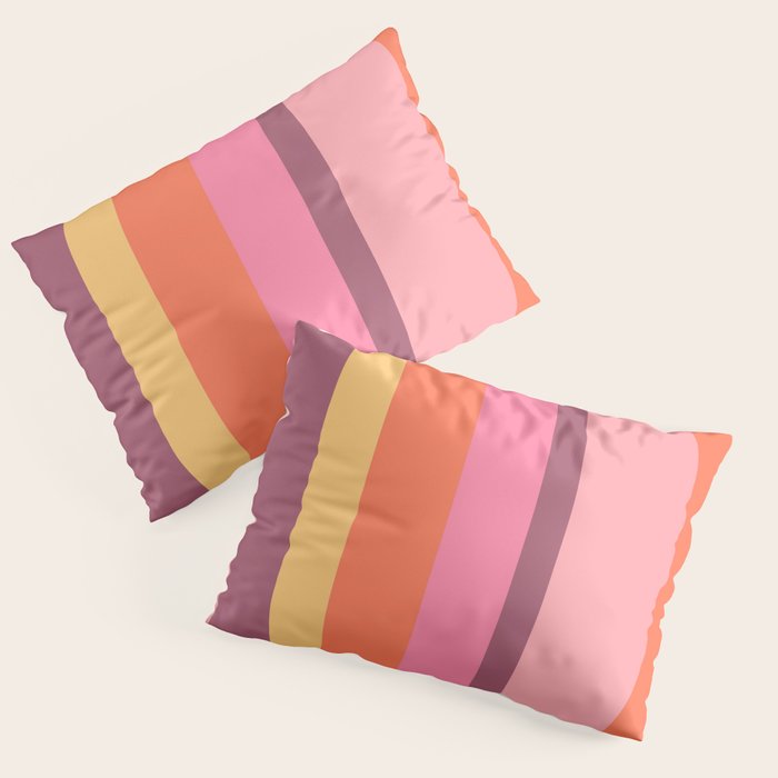 Retro Modern Vertical Stripe Pattern Pink Orange Yellow Purple  Pillow Sham Gallery Image 1