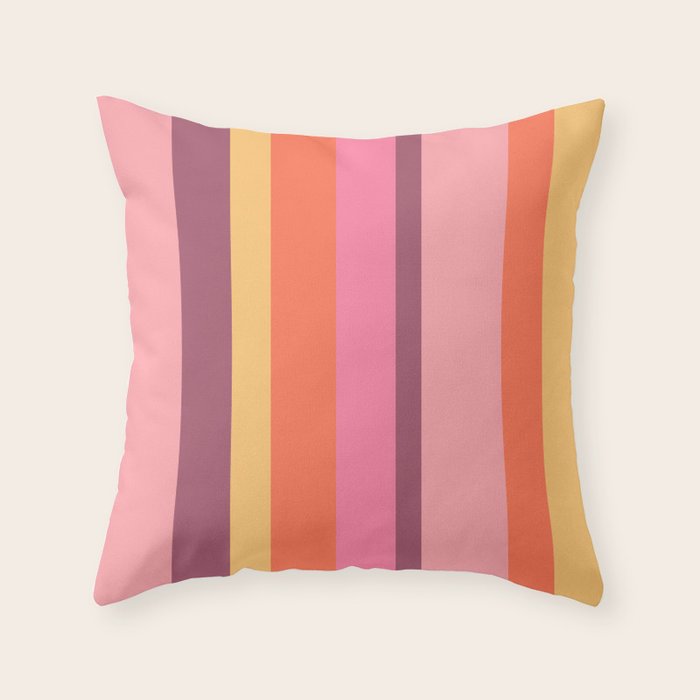 Retro Modern Vertical Stripe Pattern Pink Orange Yellow Purple  Throw Pillow Gallery Image 6
