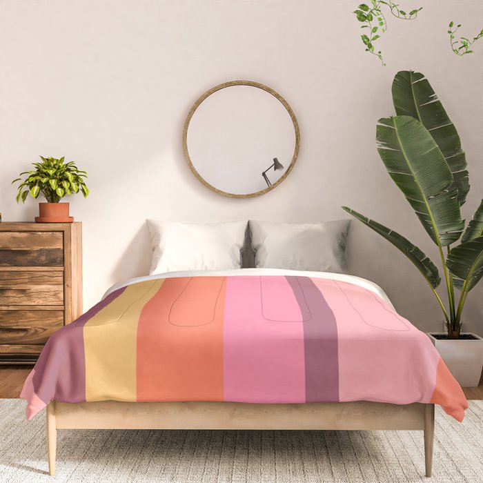 Retro Modern Vertical Stripe Pattern Pink Orange Yellow Purple  Comforter Gallery Image 3