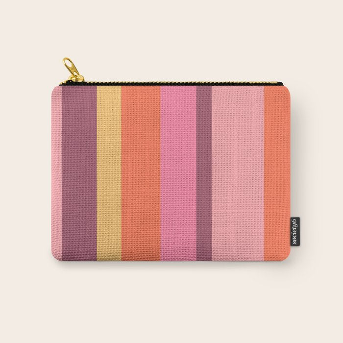 Retro Modern Vertical Stripe Pattern Pink Orange Yellow Purple  Carry All Pouch Gallery Image 1