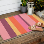 Retro Modern Vertical Stripe Pattern Pink Orange Yellow Purple  Outdoor Rug Gallery Image 2