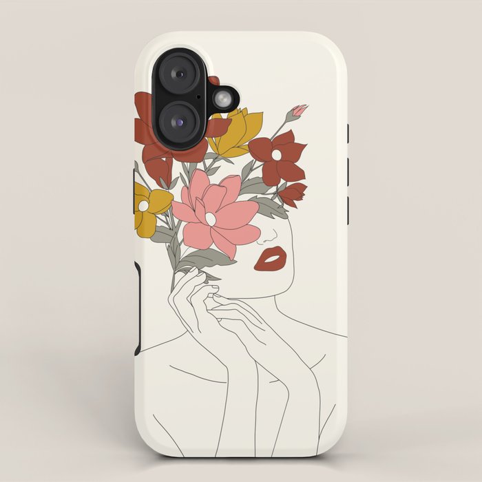 Colorful Thoughts Minimal Line Art Woman with Magnolia iPhone Case Gallery Image 1