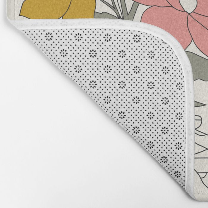 Colorful Thoughts Minimal Line Art Woman with Magnolia Bath Mat Gallery Image 2