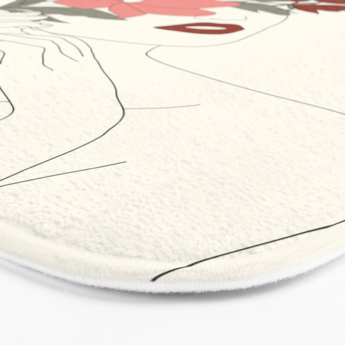Colorful Thoughts Minimal Line Art Woman with Magnolia Bath Mat Gallery Image 3