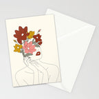 Colorful Thoughts Minimal Line Art Woman with Magnolia Stationery Card Gallery Image 2