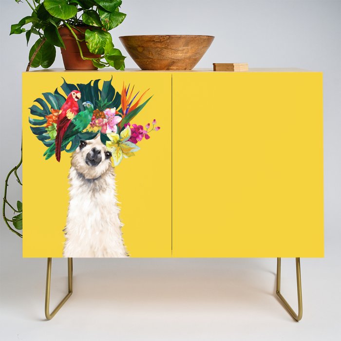 Aloha Hawaiian Llama in Yellow Credenza Gallery Image 1