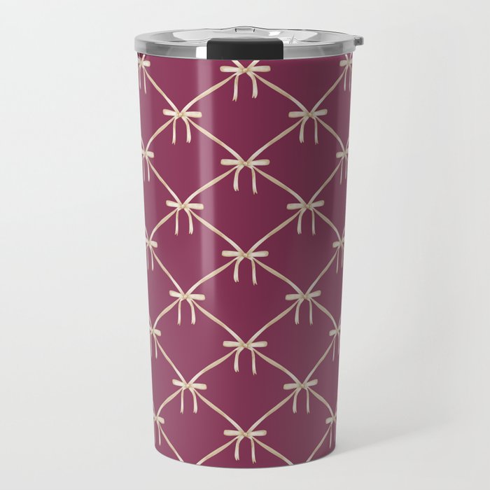 Bows & Ribbons Pattern XXXIII Plum Purple Travel Mug Gallery Image 1
