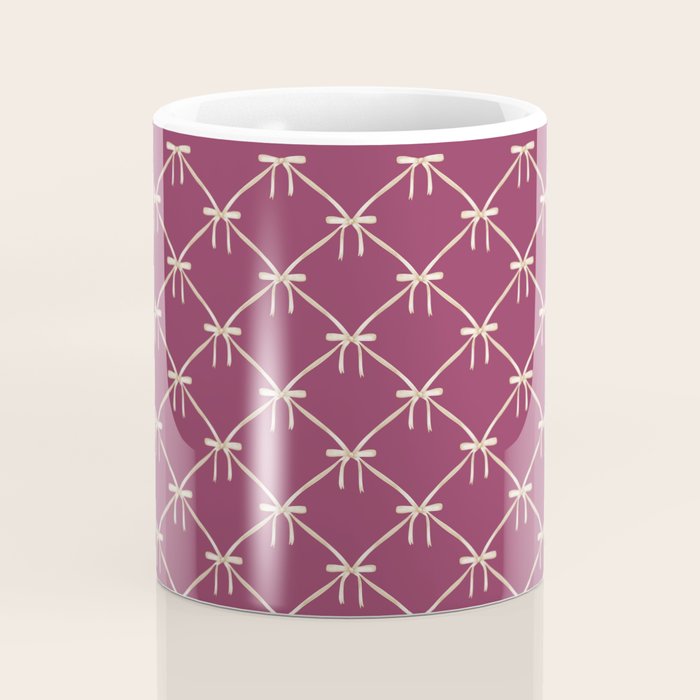 Bows & Ribbons Pattern XXXIII Plum Purple Coffee Mug Gallery Image 4