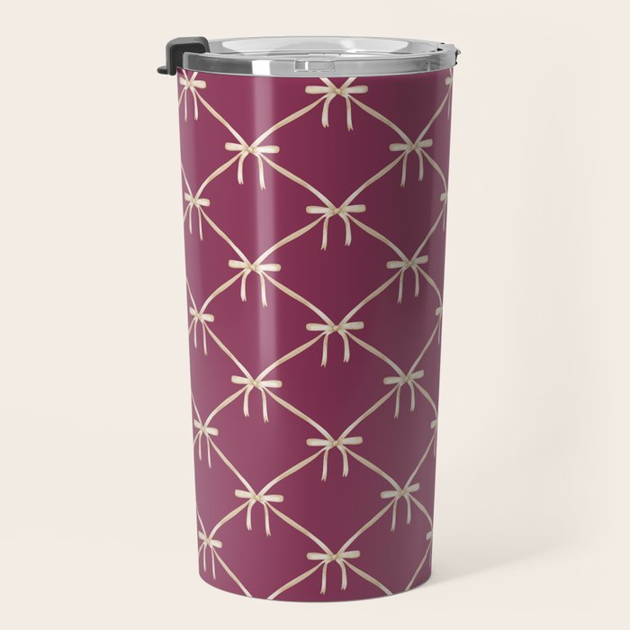Bows & Ribbons Pattern XXXIII Plum Purple Travel Mug Gallery Image 3