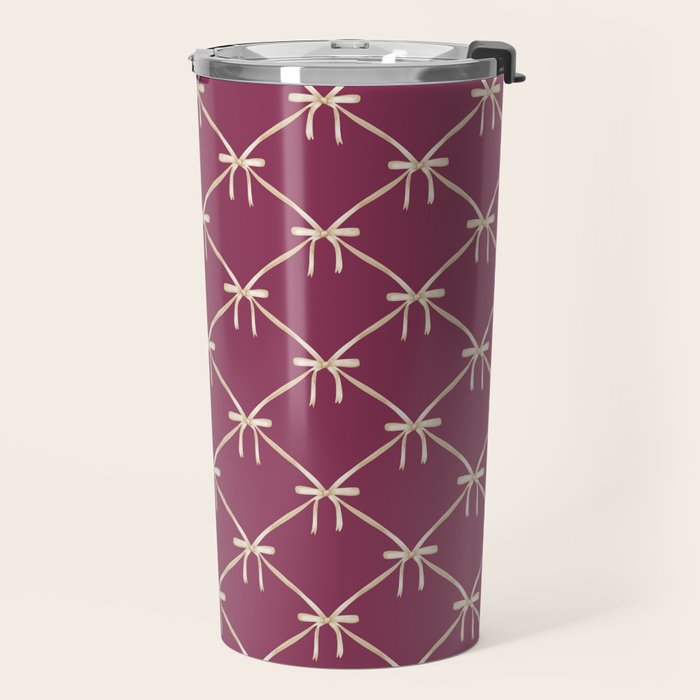 Bows & Ribbons Pattern XXXIII Plum Purple Travel Mug Gallery Image 2
