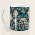 Spring Song - Dark Teal Birds and Floral Print Coffee Mug Gallery Image 3