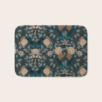Spring Song - Dark Teal Birds and Floral Print Bath Mat Gallery Image 1