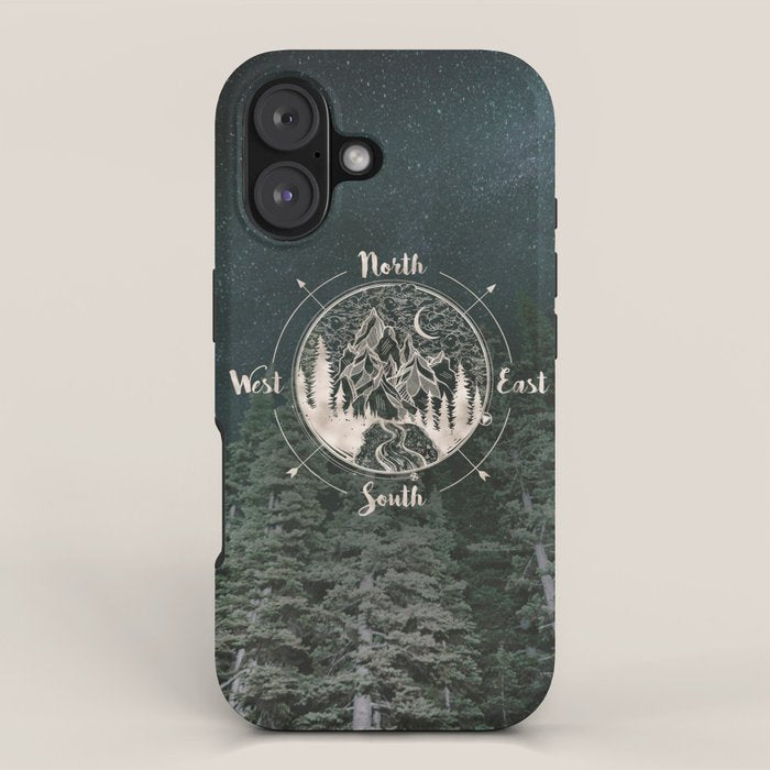 Mountains Compass Milky Way Woods Gold iPhone Case Gallery Image 1