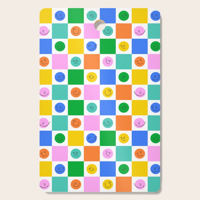 Colorful happy face checkered pattern art Cutting Board Gallery Image 1