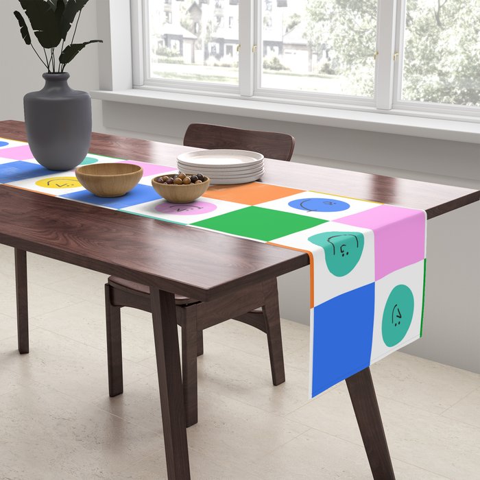 Colorful happy face checkered pattern art Table Runner Gallery Image 2