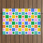Colorful happy face checkered pattern art Outdoor Rug Gallery Image 1