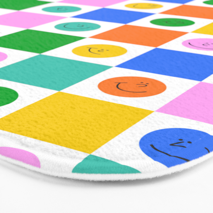 Colorful happy face checkered pattern art Bath Mat Gallery Image 3