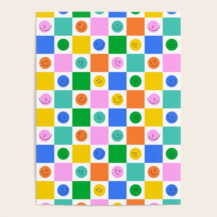 Colorful happy face checkered pattern art Poster Gallery Image 4