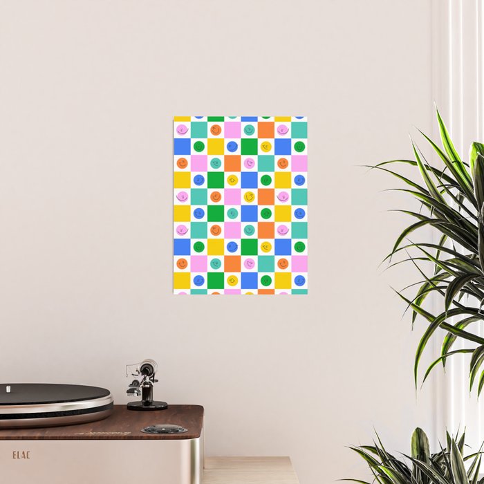 Colorful happy face checkered pattern art Poster Gallery Image 2