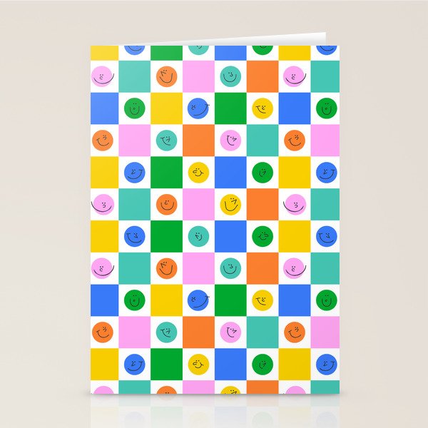 Colorful happy face checkered pattern art Stationery Card Gallery Image 2