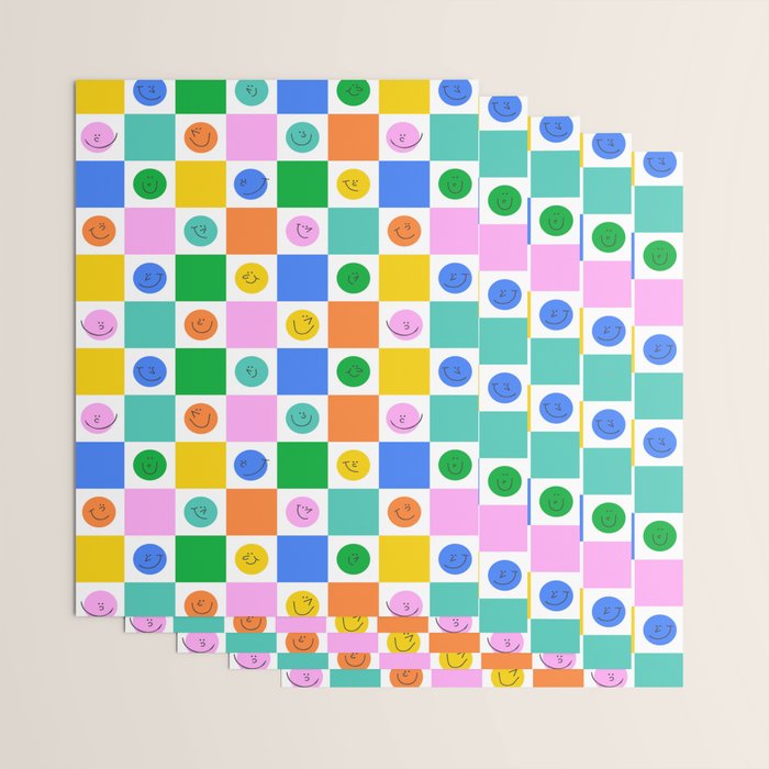 Colorful happy face checkered pattern art Wrapping Paper Gallery Image 3