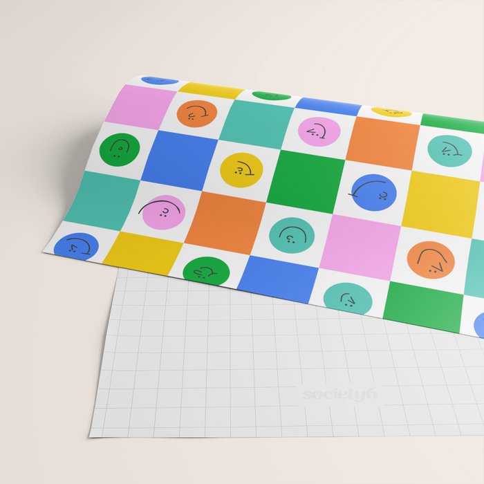Colorful happy face checkered pattern art Wrapping Paper Gallery Image 2