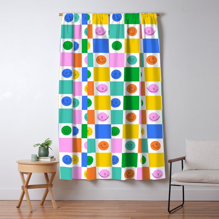 Colorful happy face checkered pattern art Window Curtain Gallery Image 5