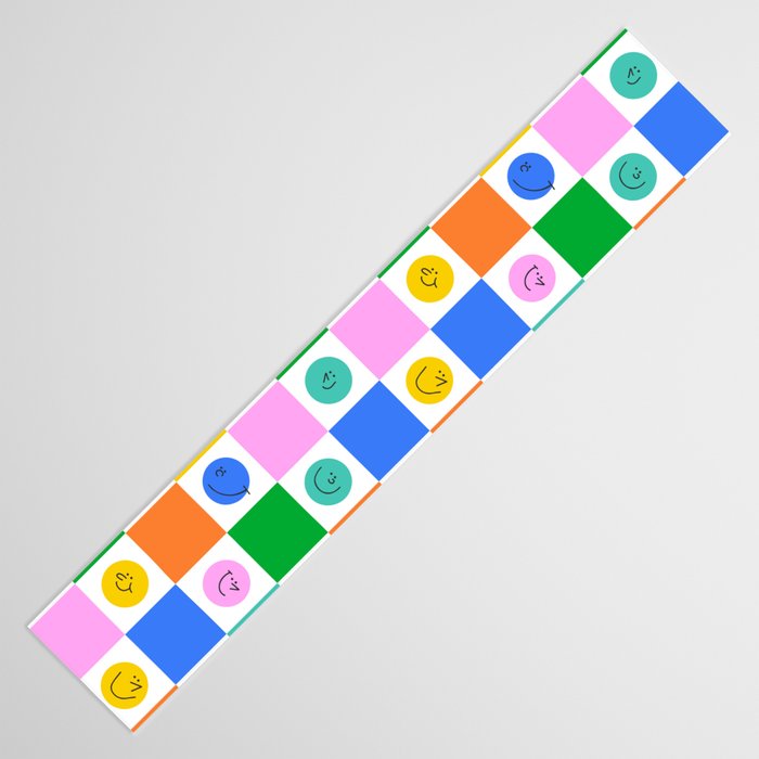 Colorful happy face checkered pattern art Table Runner Gallery Image 3