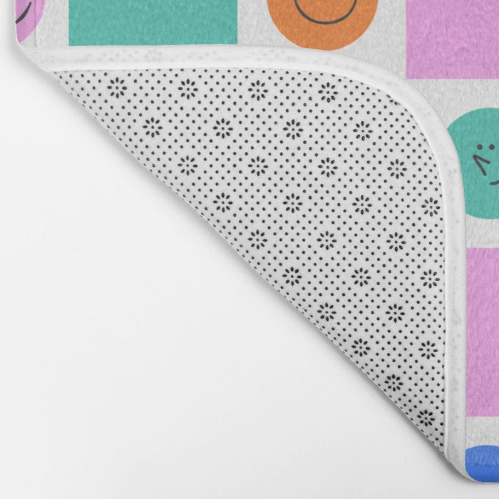 Colorful happy face checkered pattern art Bath Mat Gallery Image 2
