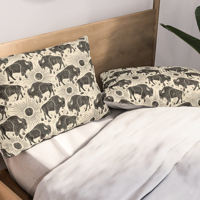 Bison - black and cream Pillow Sham Gallery Image 2