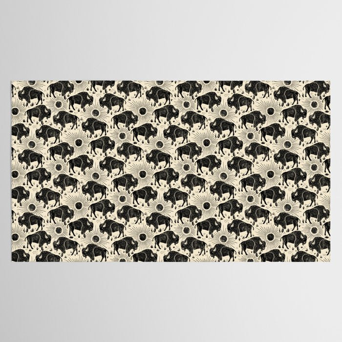 Bison - black and cream Tablecloth Gallery Image 2