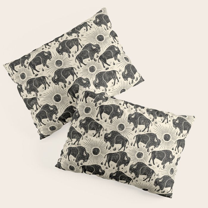 Bison - black and cream Pillow Sham Gallery Image 1