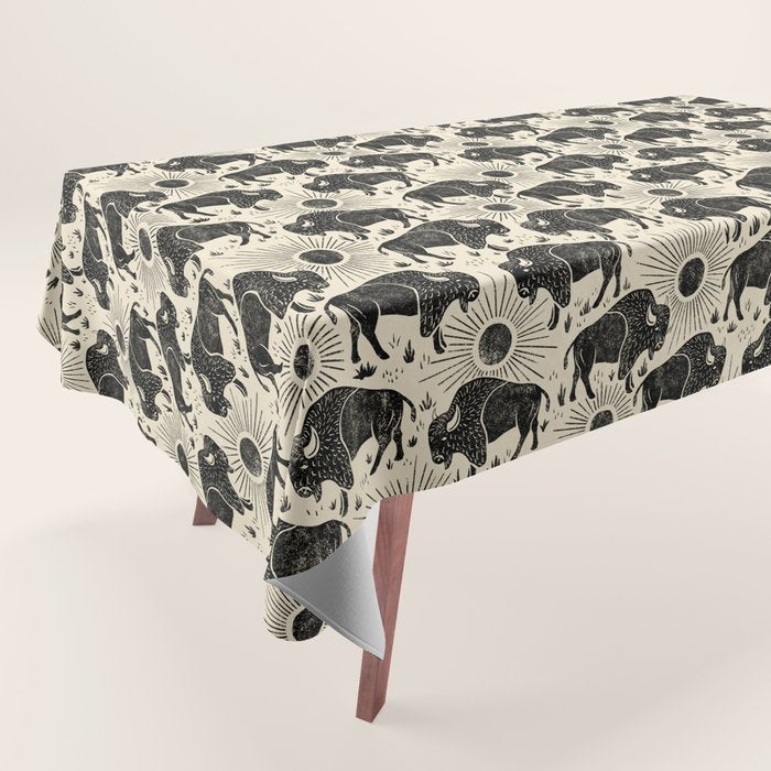 Bison - black and cream Tablecloth Gallery Image 1
