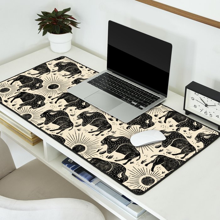Bison - black and cream Desk Mat Gallery Image 2