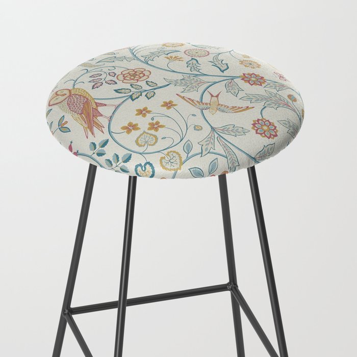 William Morris Newill Owl Art Indigo Saffron Vintage Pattern Stool Gallery Image 2