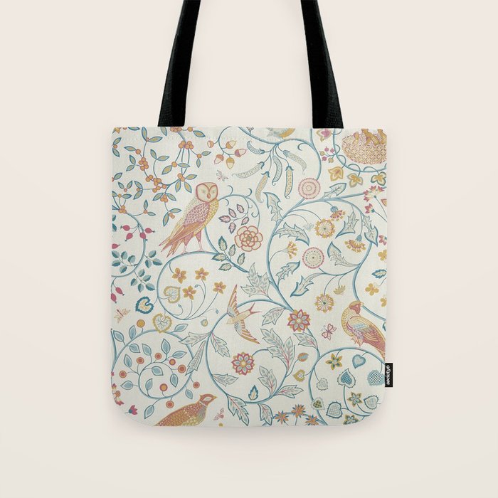 William Morris Newill Owl Art Indigo Saffron Vintage Pattern Tote Bag Gallery Image 1