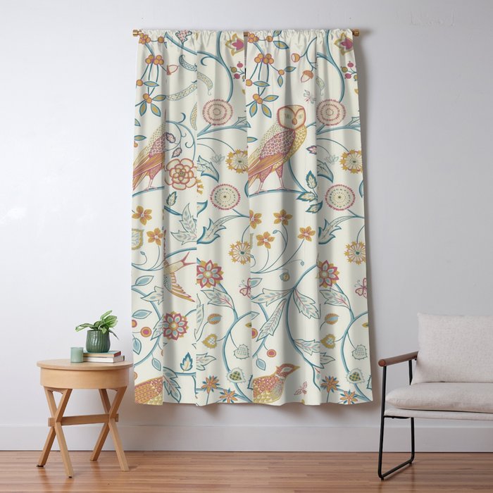 William Morris Newill Owl Art Indigo Saffron Vintage Pattern Window Curtain Gallery Image 5