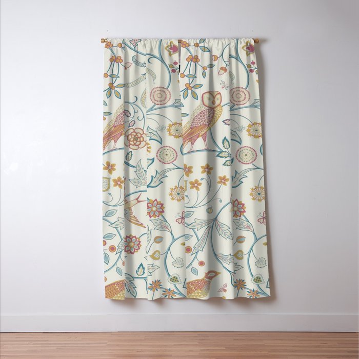 William Morris Newill Owl Art Indigo Saffron Vintage Pattern Window Curtain Gallery Image 3