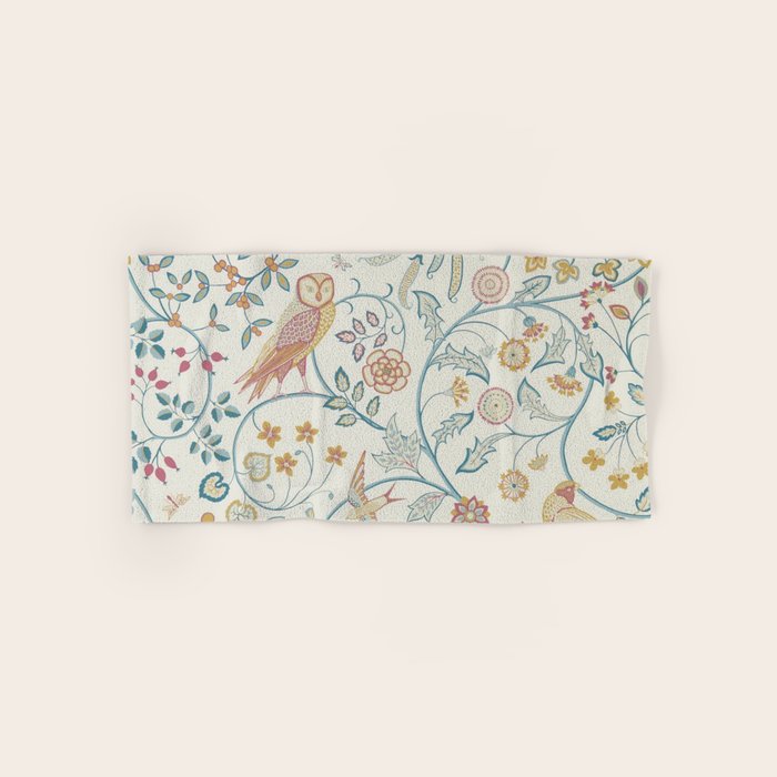 William Morris Newill Owl Art Indigo Saffron Vintage Pattern Bath Towel Gallery Image 1