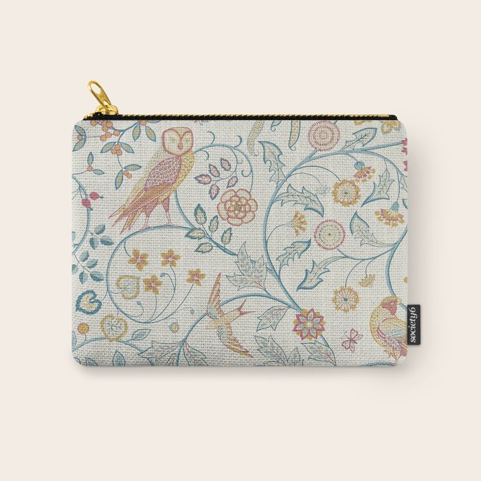 William Morris Newill Owl Art Indigo Saffron Vintage Pattern Carry All Pouch Gallery Image 1
