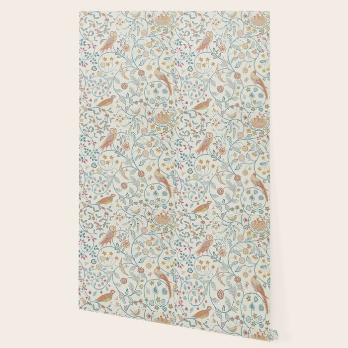 William Morris Newill Owl Art Indigo Saffron Vintage Pattern Wallpaper Gallery Image 2