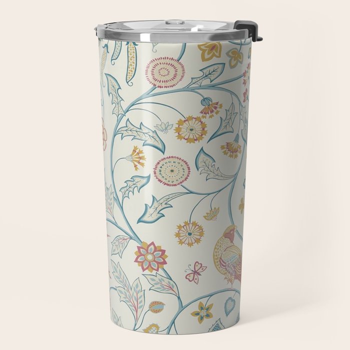 William Morris Newill Owl Art Indigo Saffron Vintage Pattern Travel Mug Gallery Image 2