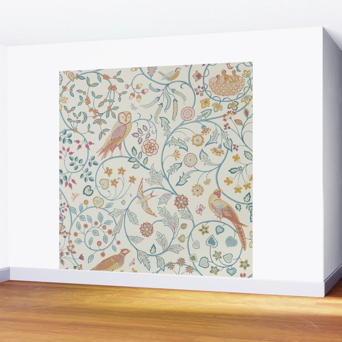 William Morris Newill Owl Art Indigo Saffron Vintage Pattern Wall Mural Gallery Image 2