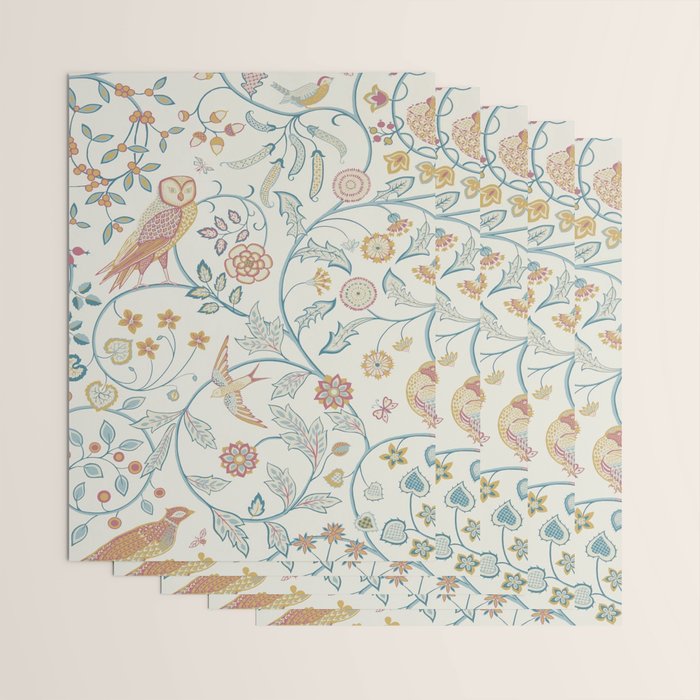 William Morris Newill Owl Art Indigo Saffron Vintage Pattern Wrapping Paper Gallery Image 3