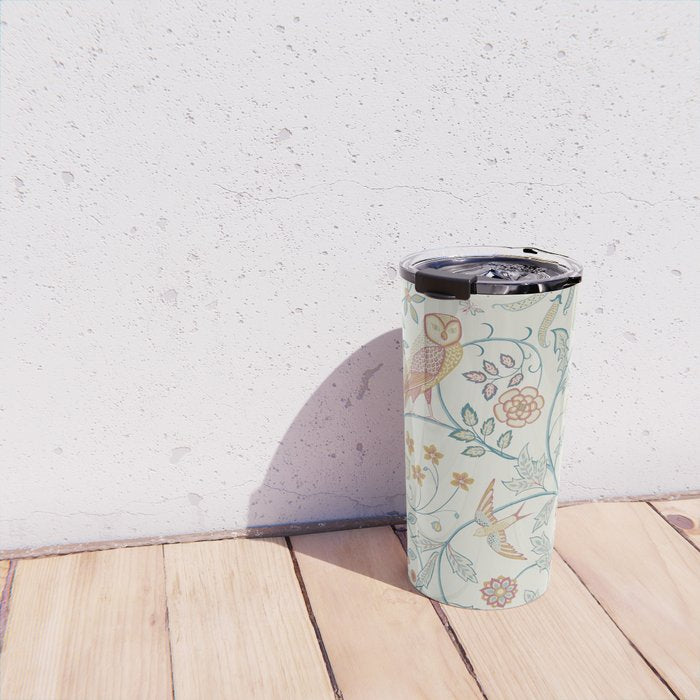 William Morris Newill Owl Art Indigo Saffron Vintage Pattern Travel Mug Gallery Image 4
