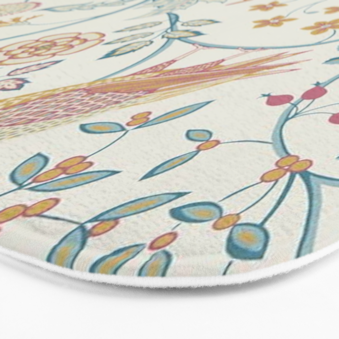 William Morris Newill Owl Art Indigo Saffron Vintage Pattern Bath Mat Gallery Image 3
