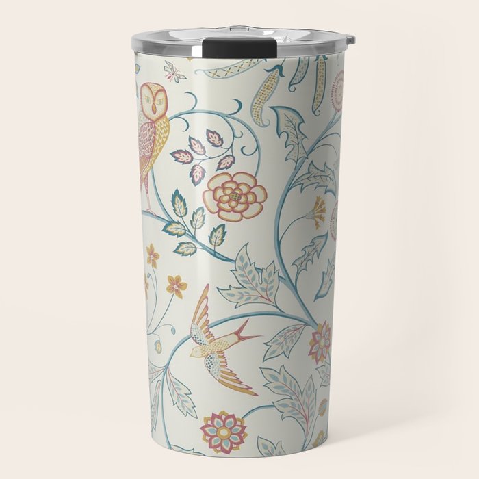 William Morris Newill Owl Art Indigo Saffron Vintage Pattern Travel Mug Gallery Image 1