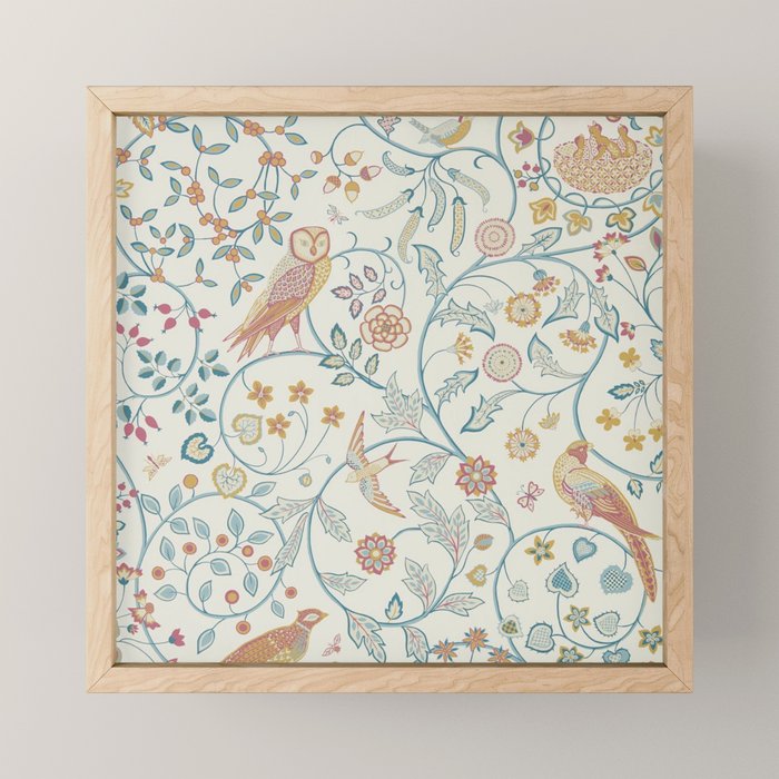 William Morris Newill Owl Art Indigo Saffron Vintage Pattern Mini Art Print Gallery Image 1